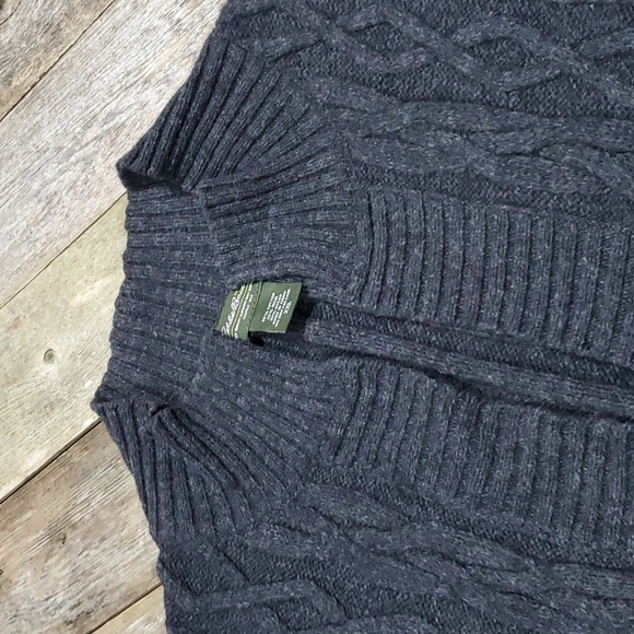 Eddie Bauer long sleeve 1 button extra long cable knit sweater gray XXL W-553 - Picture 4 of 9